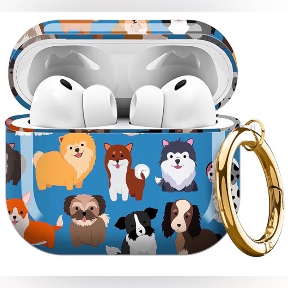 AirPods Case - Dog print & Gold Keyring